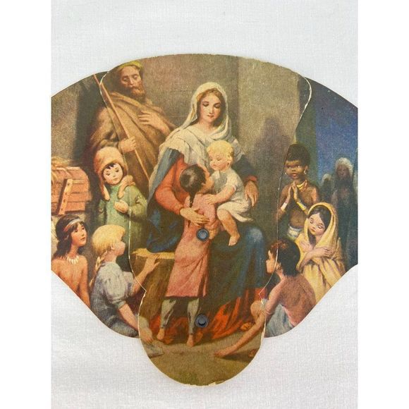 VTG The Child Jesus Mary and Children Cardboard Folding Fan Funeral Home Ad Dand - Picture 3 of 9